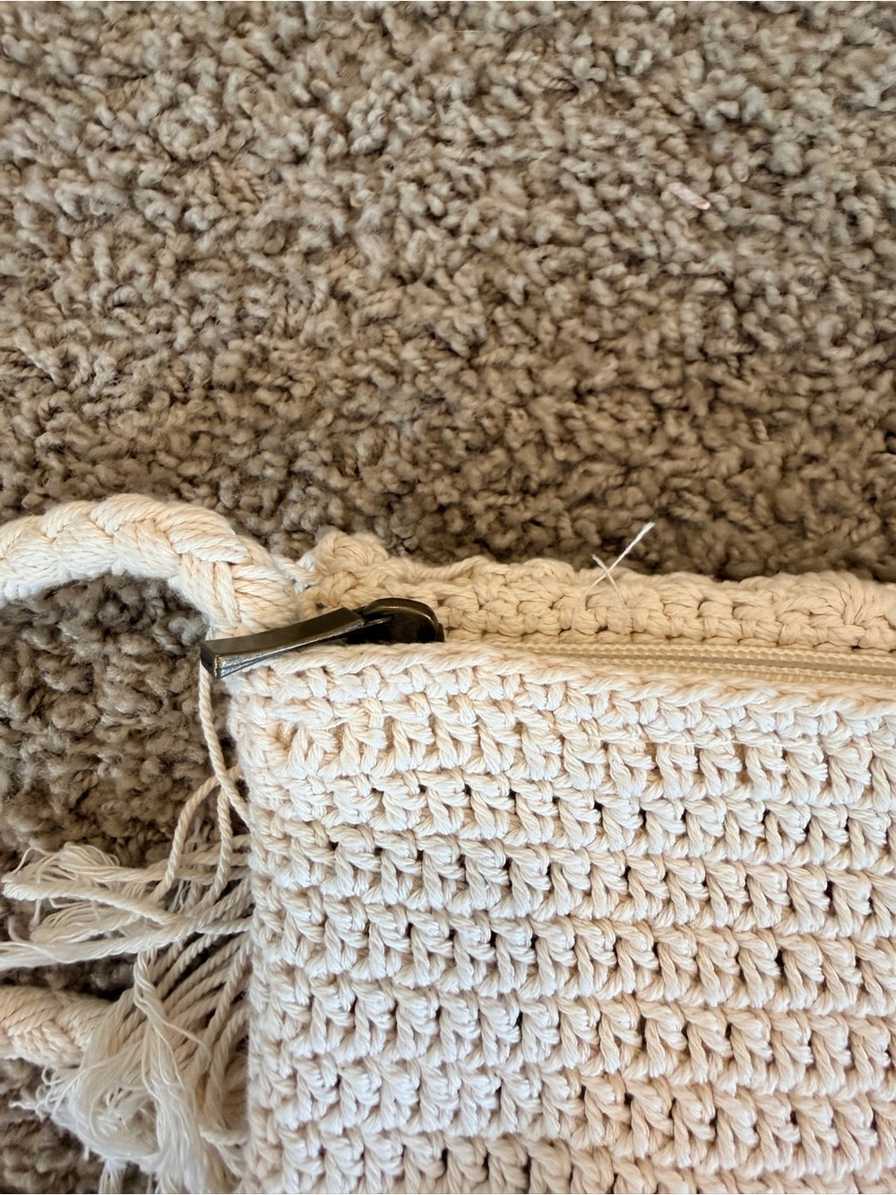 Beige Crochet Fringe Crossbody Bag - Picture 11 of 11